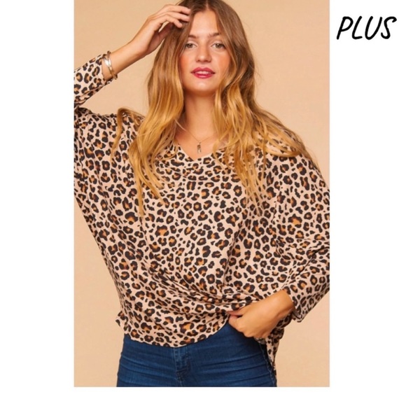 10 Haptics Plus Leopard Animal Print V-Neck Dolman - Picture 3 of 6